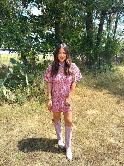 Lulu Short Sleeve Mini Caftan- Autumn
